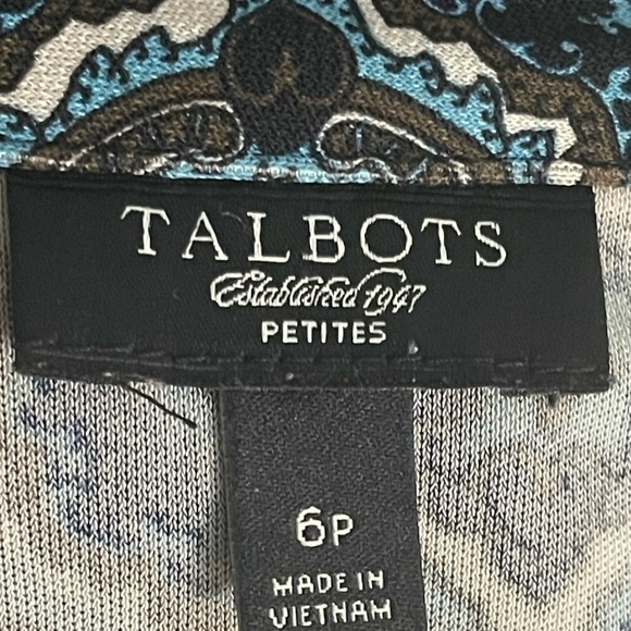 Talbots Medallion Brown Blue Knit Long-Sleeve Dress Petite Size 6P - Picture 3 of 3